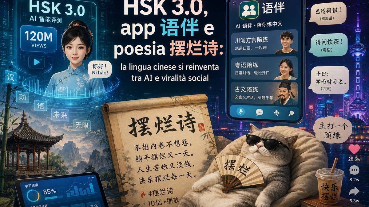 HSK 3.0, app 语伴 e poesia 摆烂诗: la lingua cinese si evolve tra AI e social